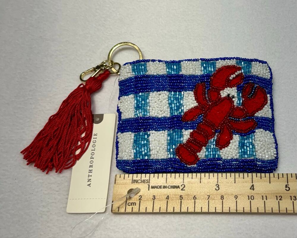 Anthropologie beaded coin purse nautical coastal resort vacation lobster 0045 A3